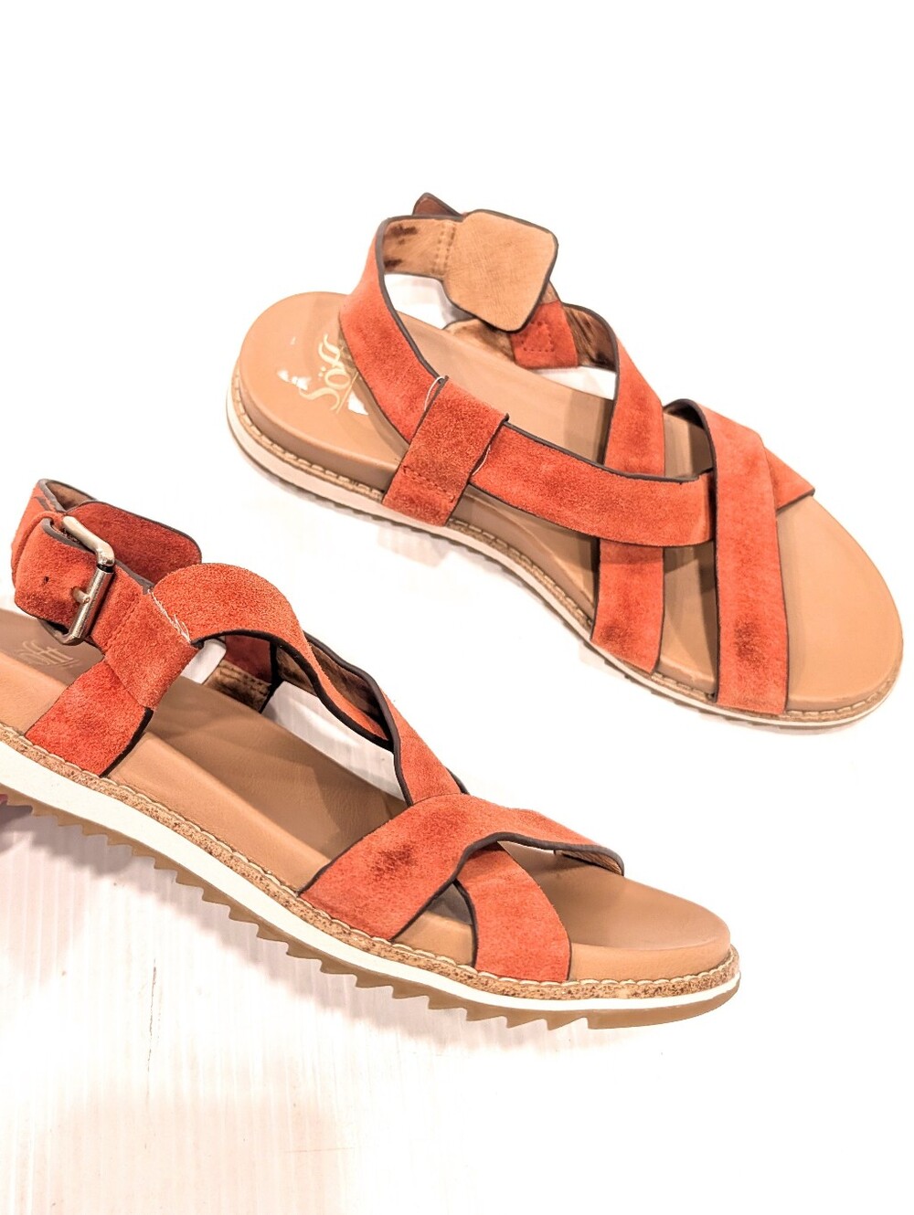 SOFFT Women's Orange Suede Crisscross Strap Wedge Sandals Size 8.5